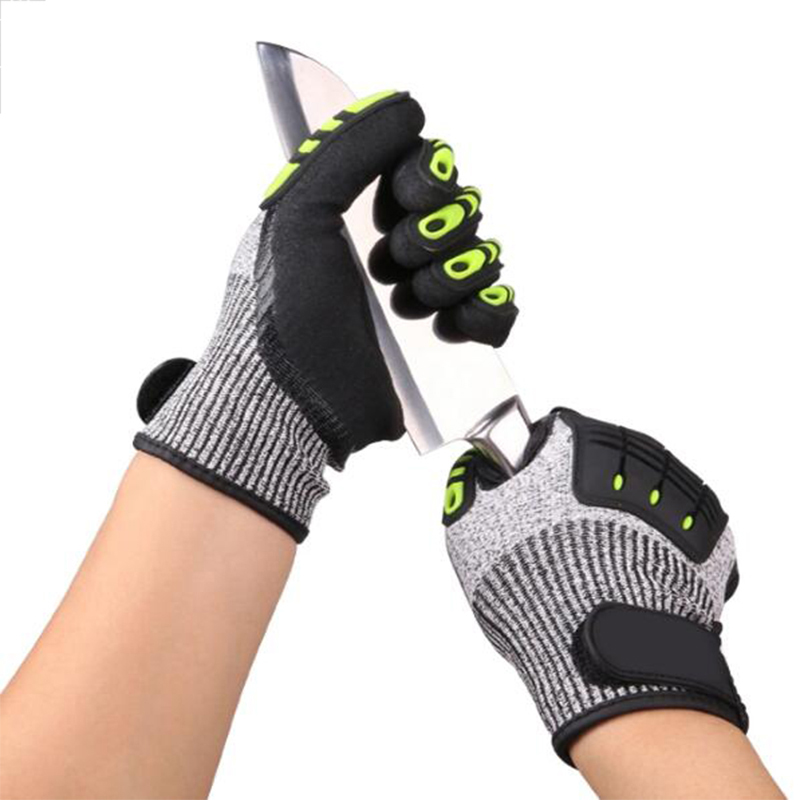 13 Gauge TPR Anti Cut HPPE Sandy Nitrile Coated Work Gloves Hand With Velcro Cuff and Padded Palm