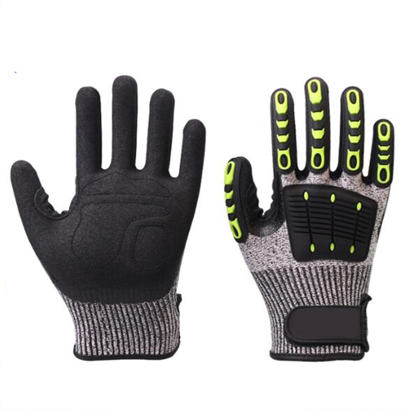 13 Gauge TPR Anti Cut HPPE Sandy Nitrile Coated Work Gloves Hand With Velcro Cuff and Padded Palm